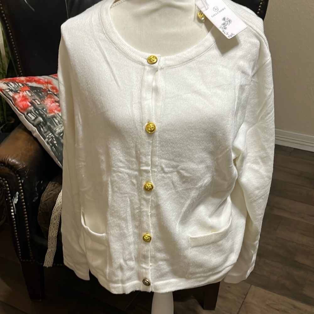 Brand Lillusory beige XL sweater with gold buttons cardigan
